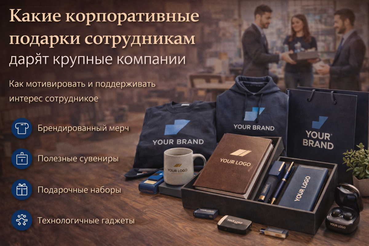 корпоративные подарки сотрудникам идеи что дарят крупные компании мерч сувениры наборы