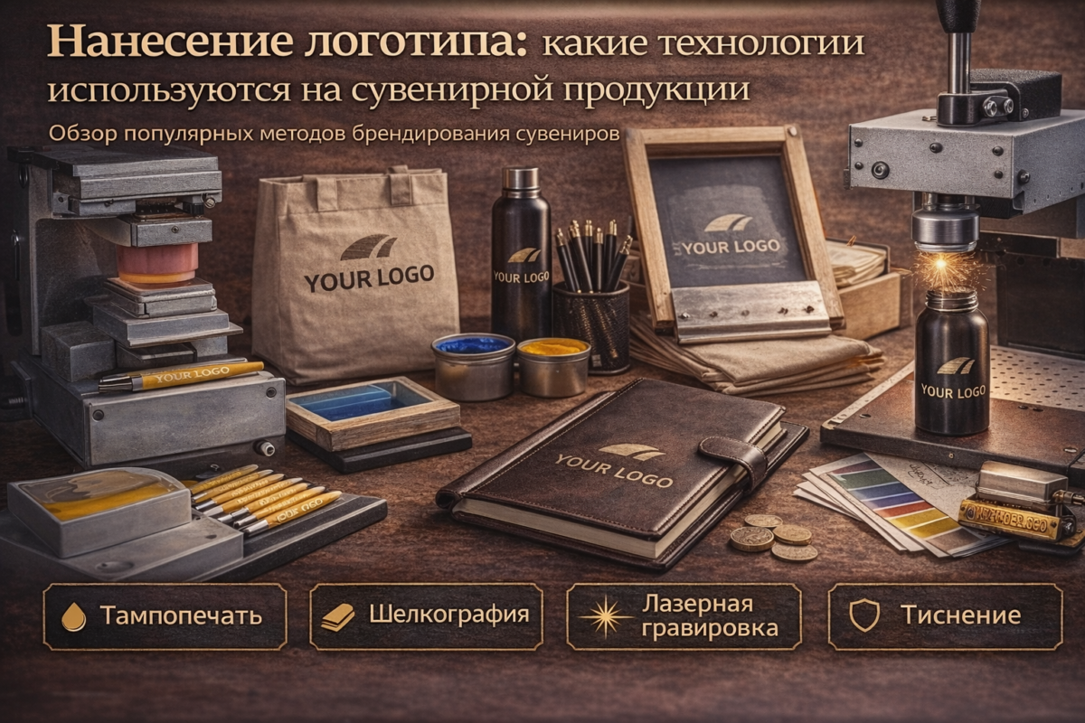 нанесение логотипа на сувенирную продукцию технологии брендирования тампопечать шелкография гравировка