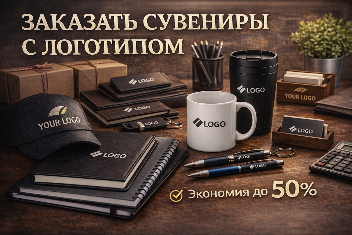 заказать сувениры с логотипом для бизнеса — корпоративная продукция на столе