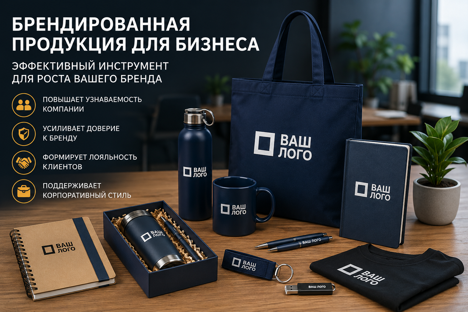 брендированная продукция для бизнеса с логотипом для рекламы и корпоративных подарков